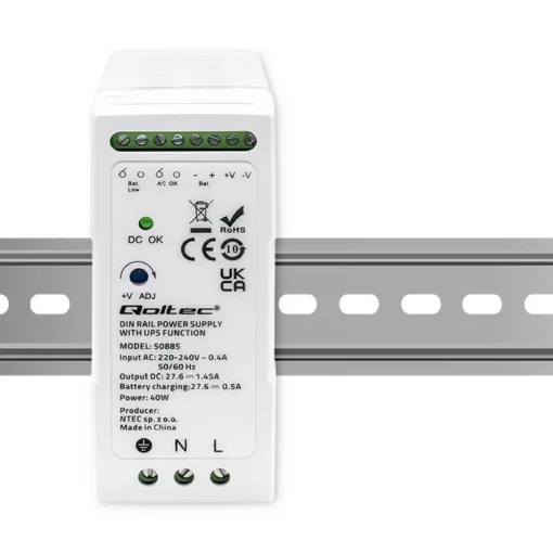 Qoltec DIN rail захранващ блок with UPS function, 40W - Image 2