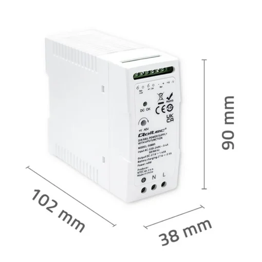 Qoltec DIN rail захранващ блок with UPS function, 40W - Image 3