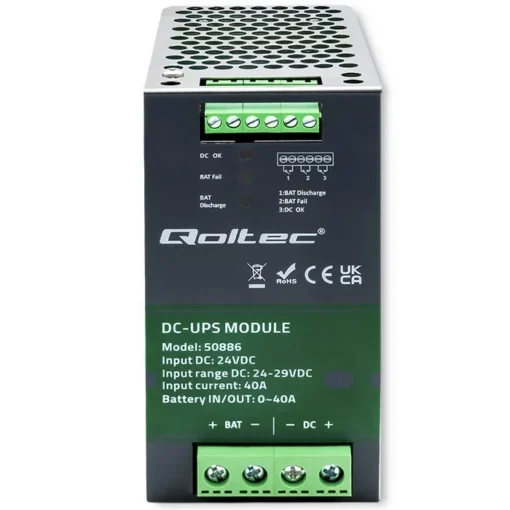 Qoltec UPS DC module for DIN rail, 40A, 24V - Image 5