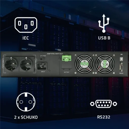 Qoltec UPS for RACK | 2kVA | 2000W | Power Factor 1.0| LCD | On-line - Image 4