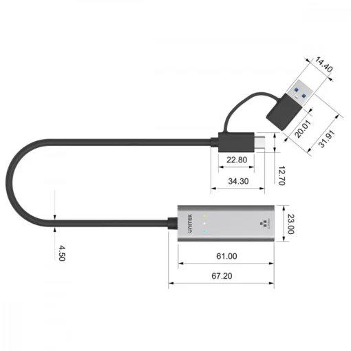 Unitek Adapter USB-A/C 3.1 GEN1 RJ45, 2,5 Gbps, U1313C - Image 5