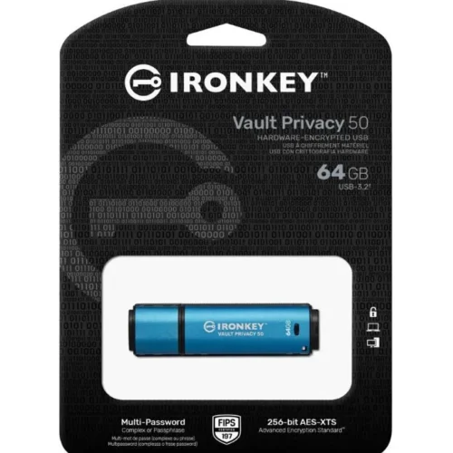 Kingston Pendrive 64GB IronKey Vault Privacy 50 FIPS197 AES-256
