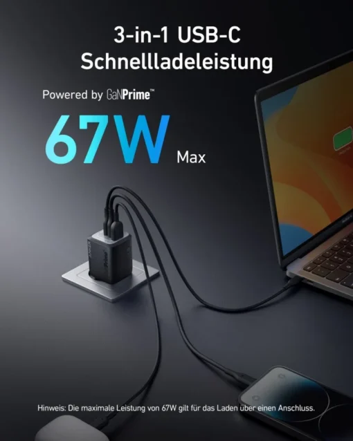 Anker Prime 735 67W 2xUSB-C 1xUSB-A Black - Image 3