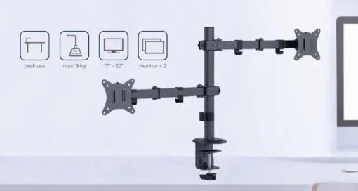 Gembird Desk mounted double monitor arm 17-32 inches 9kg - Image 5