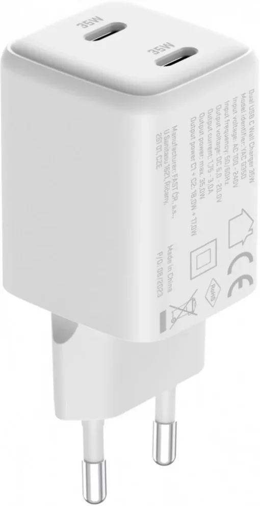 YENKEE USB C mains charger 2x18W 3A Power delivery 3.0 QC3.0 White - Image 4