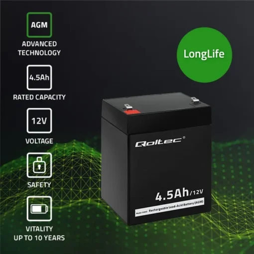 Qoltec Battery AGM 12V 4.5Ah max.1.35A - Image 2