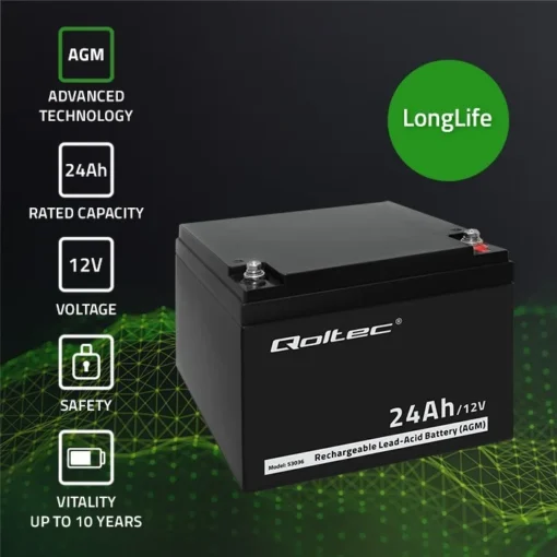 Qoltec Battery AGM 12V 24Ah max. 7.2A - Image 2