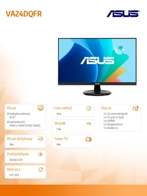 Asus Monitor 24 inches VA24DQFR IPS 100Hz DSUB HDMI DP Speaker - Image 5