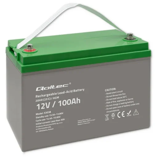 Qoltec Battery AGM 12V 100Ah max. 30A