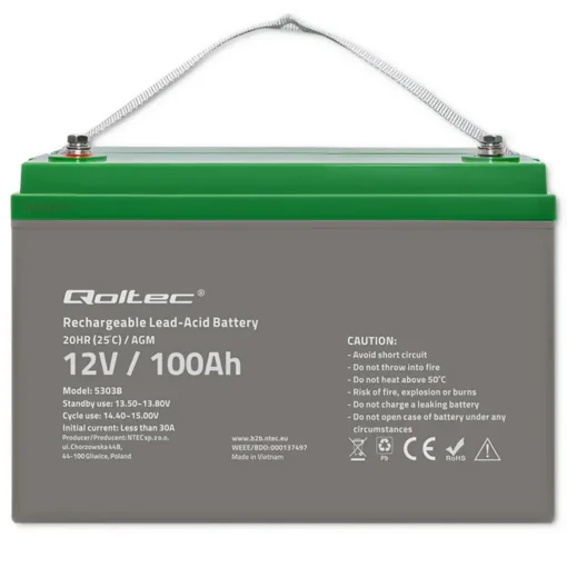 Qoltec Battery AGM 12V 100Ah max. 30A - Image 4