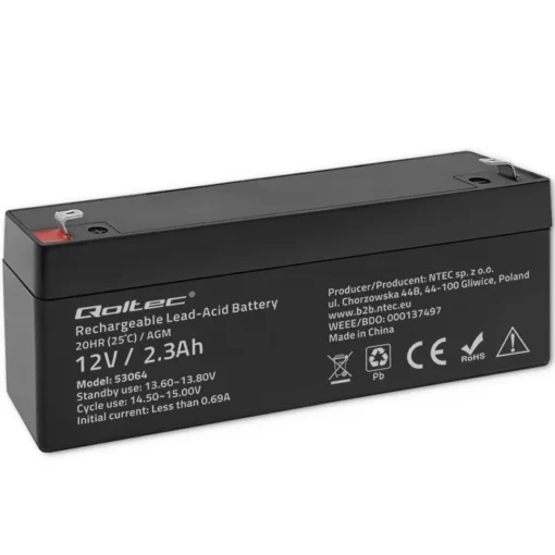 Qoltec AGM battery 12V 2.3Ah, max. 34.5A