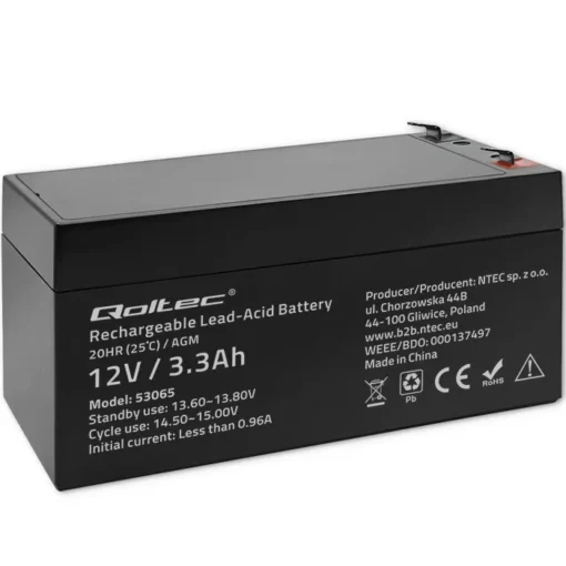 Qoltec AGM battery 12V 3.3Ah, max. 49.5A