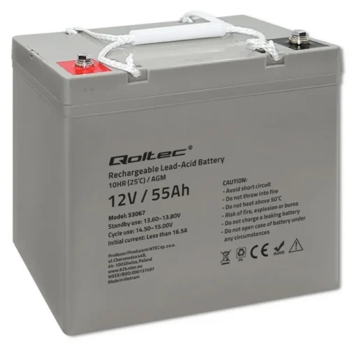 Qoltec AGM battery 12V 55Ah, max. 825A