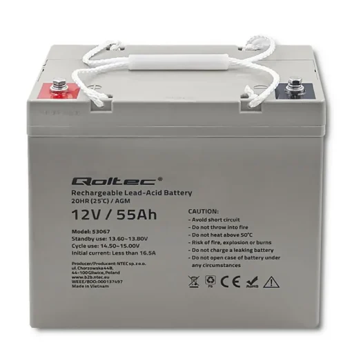 Qoltec AGM battery 12V 55Ah, max. 825A - Image 4