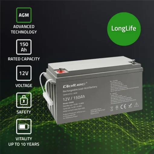 Qoltec AGM battery 12V 150Ah, max. 2250A - Image 2