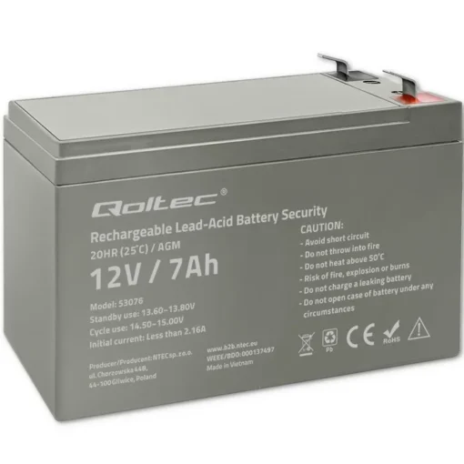 Qoltec AGM battery 12V 7Ah, max. 105A, Securit