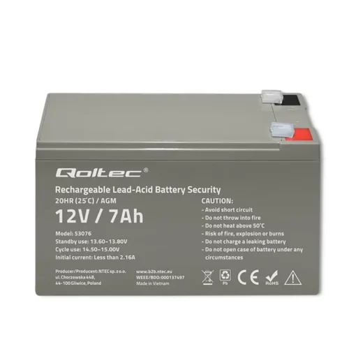 Qoltec AGM battery 12V 7Ah, max. 105A, Securit - Image 4