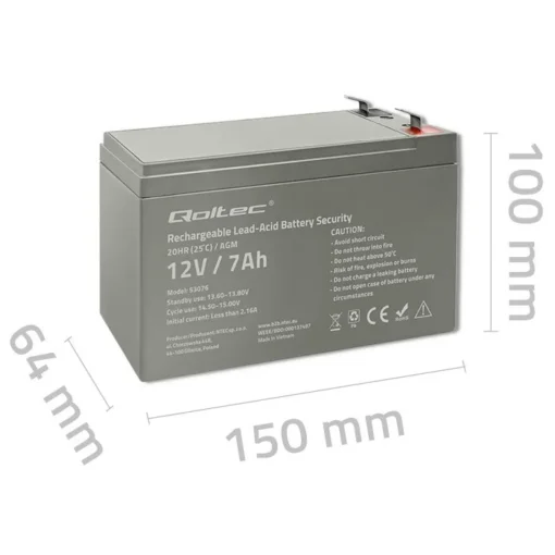 Qoltec AGM battery 12V 7Ah, max. 105A, Securit - Image 5