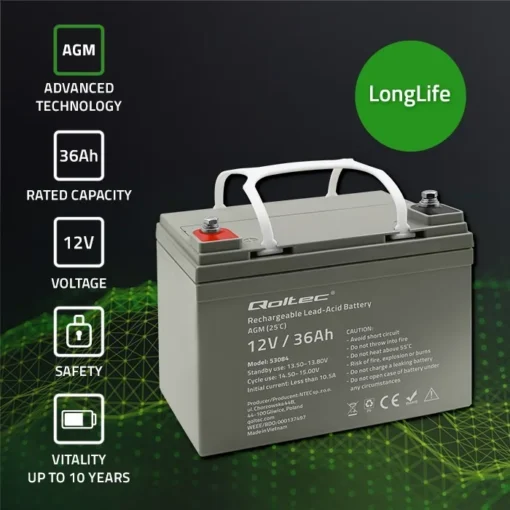 Qoltec AGM battery 12V 36Ah max. 540A - Image 2