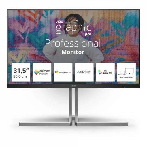 AOC Monitor U32U3CV 31.5 cala Nano IPS 4K HDMIx2 DP USB-C RJ45 KVM Pivot Głośnik - Image 2