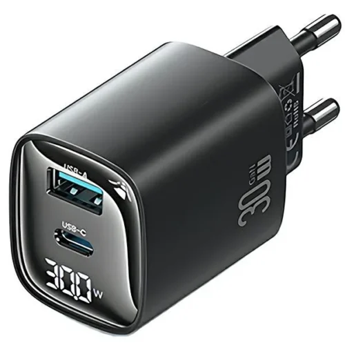 USAMS зарядно 30W GaN LED USB+USB-C CC229 Black