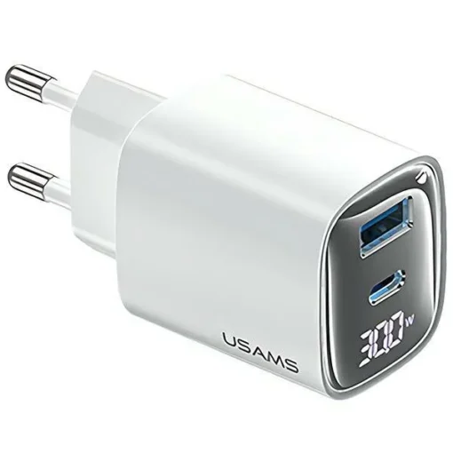 USAMS Charging 30W GaN LED USB+USB-C CC229 white