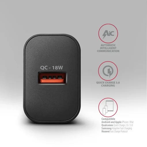 AXAGON ACU-QC18 QC wall charge r 18W 1xport USB-A blac - Image 4