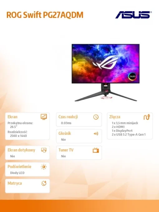 Asus Monitor ROG Swift PG27AQDM OLED GAMING BK/0.03MS/EU - Image 2