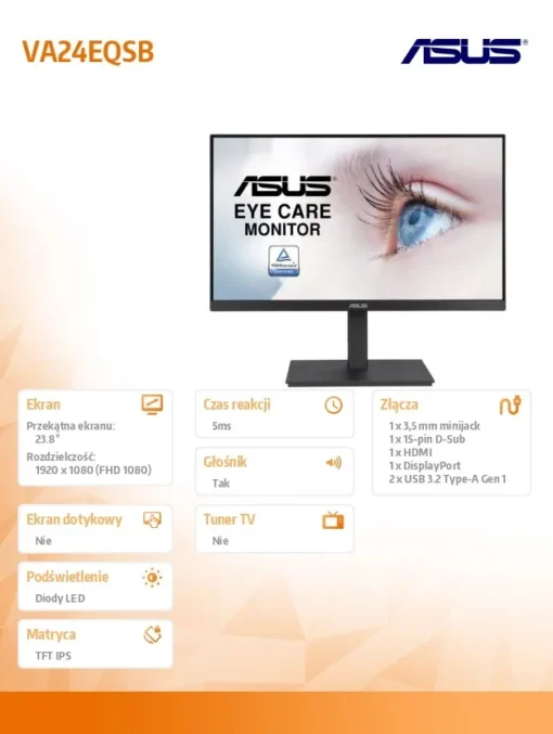 Asus Monitor 23.8 inch VA24EQSB IPS HDMI DP VGA USB PIVOT - Image 2