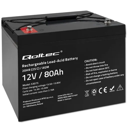 Qoltec AGM battery 12V 80Ah