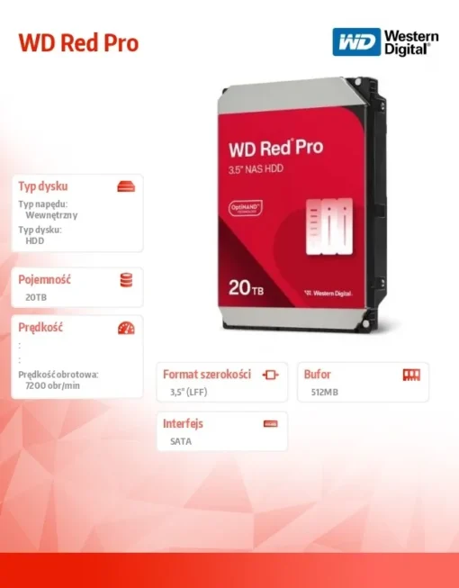 Western Digital Disc HDD Red Pro 20TB 3,5 512MB SATA III/7200rpm - Image 3