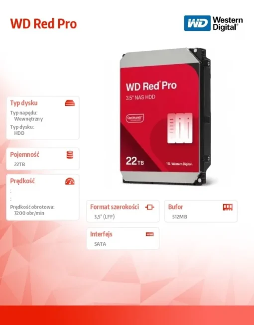 Western Digital Disc HDD Red Pro 22TB 3,5 512MB SATAIII/7200rpm - Image 3