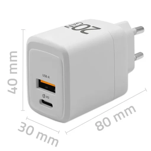 Qoltec GaN 20W charger,5V 20V 1.5A 3A,1xUSB C PD,1xUS - Image 2