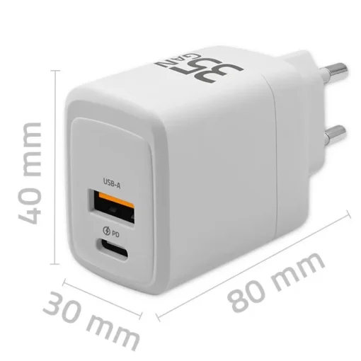 Qoltec GaN 35W charger 5V 20V 1.5A 3A,1xUSB C PD,1xUS - Image 2