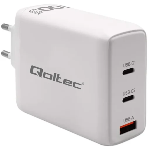 Qoltec GaN 100W charger,5V 20V 1.5A 3A,2xUSBC PD,1xUSB