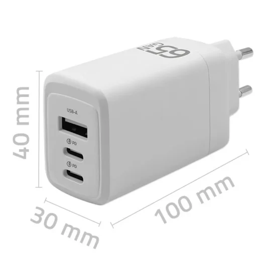 Qoltec GaN 65W charger,5V 20V 3A 3.35A,2xUSB,2xUSB C - Image 2