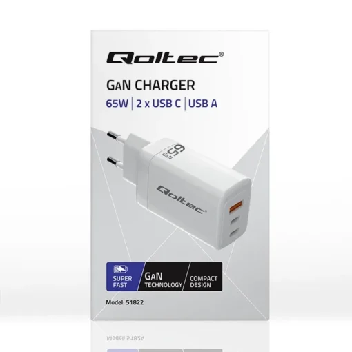 Qoltec GaN 65W charger,5V 20V 3A 3.35A,2xUSB,2xUSB C - Image 3