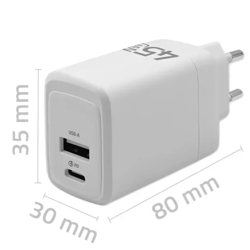 Qoltec GaN 45W charger 5V 20V 1.5A 3A,1xUSB C PD,1xUS - Image 2