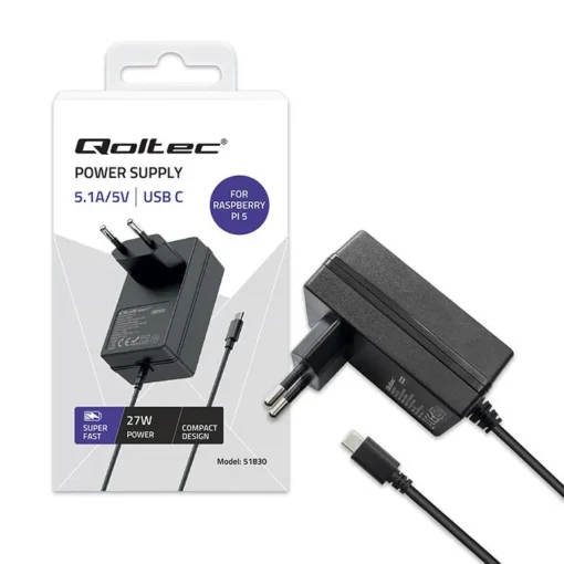 Qoltec Super FAST PD charger for Raspberry PI 5 USB