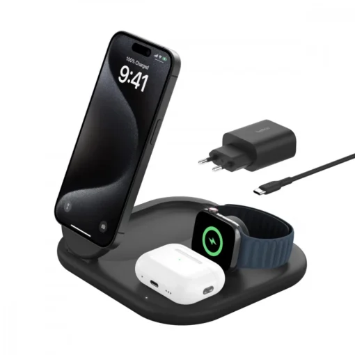 Belkin BoostCharge 3-in-1 mag Qi2 15W black foldable