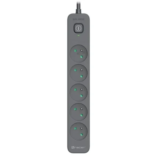 Tracer Power Line+ 5m Graphite surge protector power strip (5 sockets)