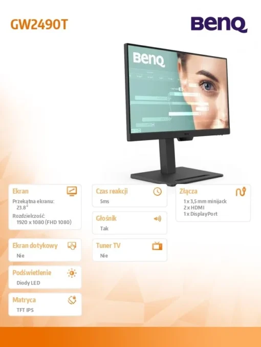 Benq Monitor 24 cale GW2490T LED 4ms/1300:1/IPS/HDMI/GL - Image 2