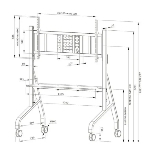 Neomounts FL50-575WH1 MOVE Go 65-110 100x100-1000x600 125kg h:129-139cm MOVE Go XL - Image 2