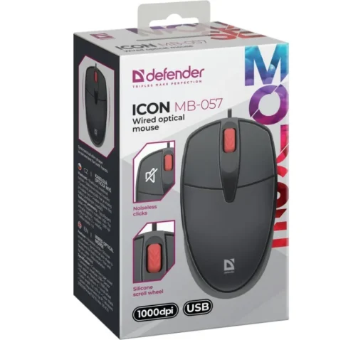 Defender WIRED MOUSE SILENT CLIC K ICON MB-057 BLACK - Image 2