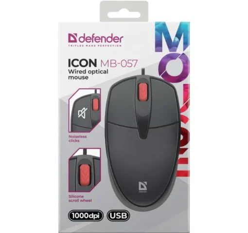 Defender WIRED MOUSE SILENT CLIC K ICON MB-057 BLACK - Image 3