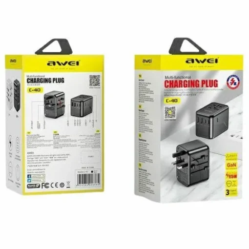 AWEI Travel GaN Cherger 65W 4in1 US/AU/EU/UK C-40 - Image 2