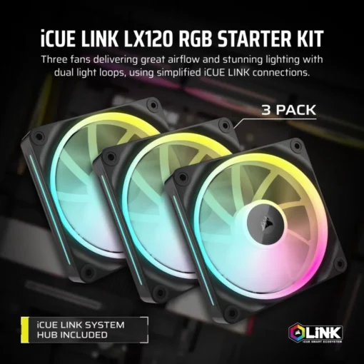 Corsair iCUE LINK LX120 RGB 120mm Triple Fan Ki - Image 2