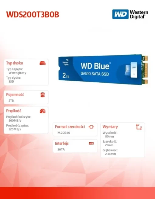 Western Digital SSD диск Blue 2TB SA510 M.2 2280 WDS200T3B0B - Image 6