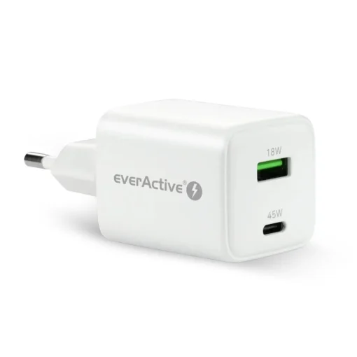 everActive PHONE CHARGER GAN 1X US B, 1X USB-C 45W WHITE