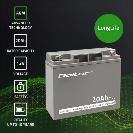 Qoltec AGM battery 12V 20Ah, max. 300A - Image 2